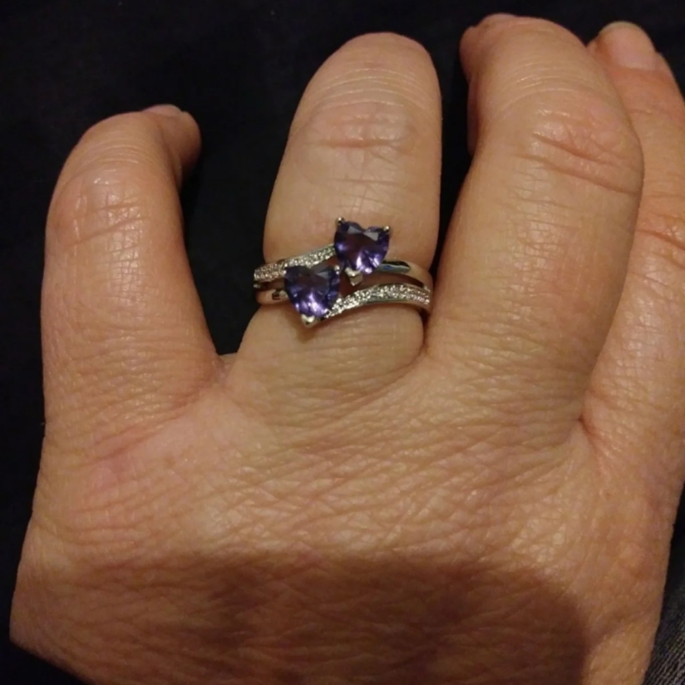 Double Heart Amethyst Ring